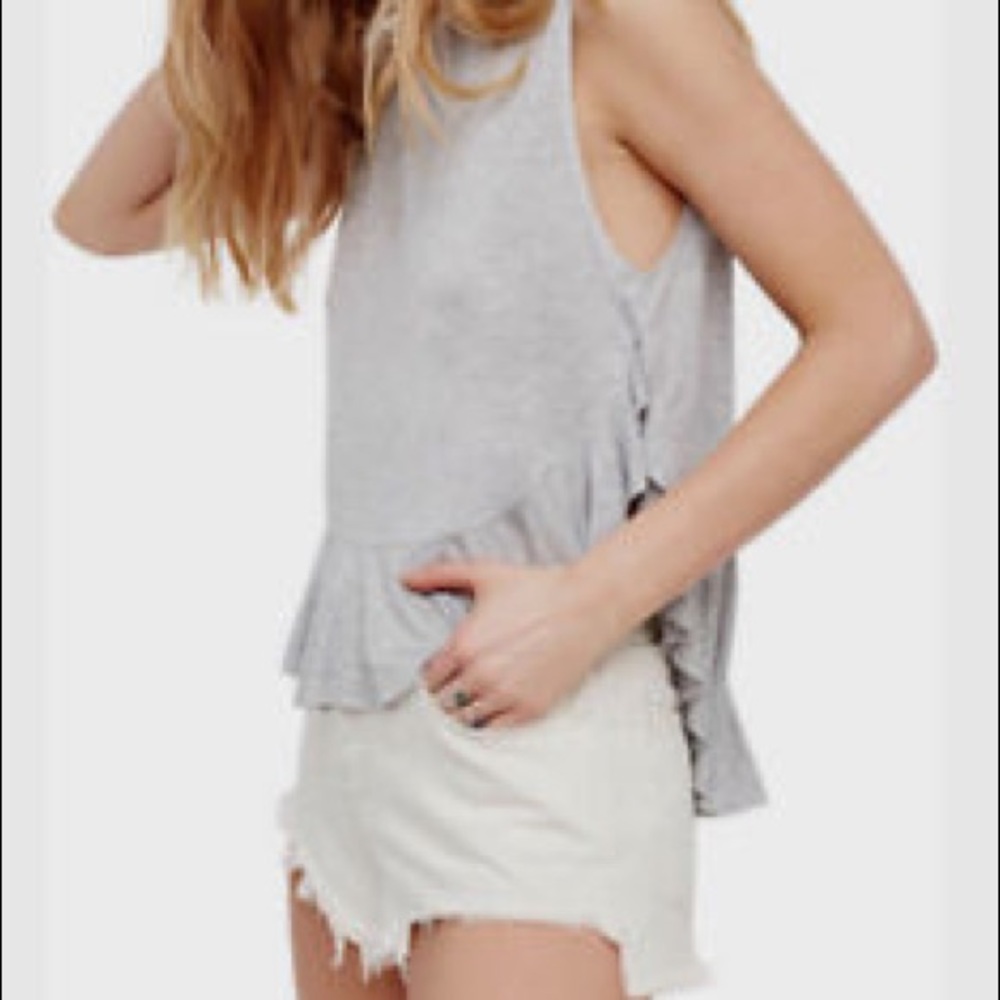 FREE PEOPLE UPTOWN PEPLUM RUFFLE SLEEVELESS TEE